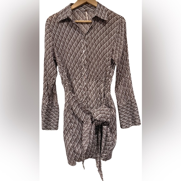 Free People 100% Cotton Gauze Rillo Mini Shirtdress XS Boho Tie Waist Earth Tone - Picture 3 of 11